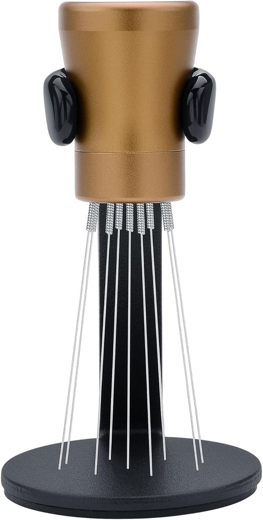 Normcore WDT Tool V2.1 with Stand - 0.23mm 9 Prong Espresso Distribution Tool, Weiss Distribution Technique, Magnetic Coffee Stirrer with 16 Extra Needles, Bronze Anodized Aluminum Handle