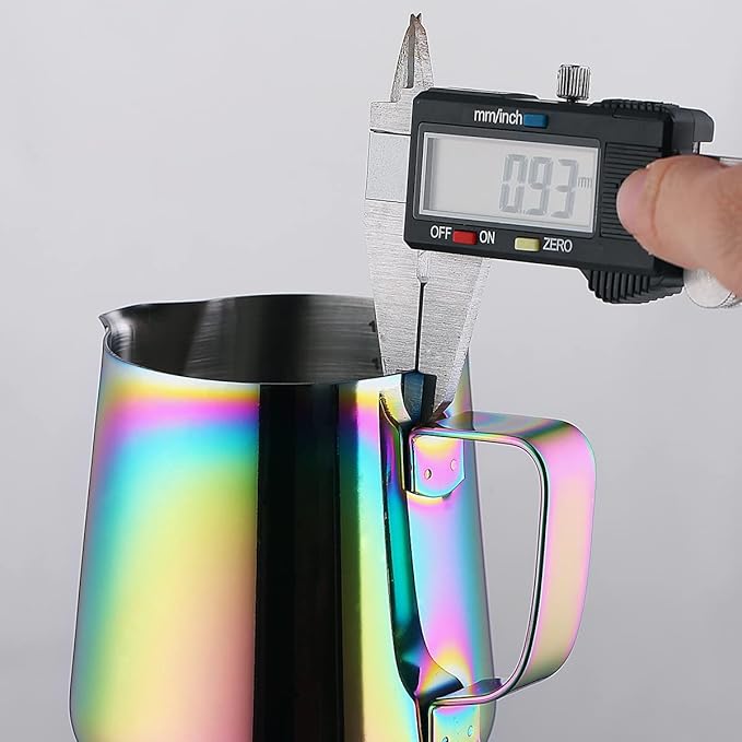 Milk Frothing Pitcher 12oz - 350ml, Kyraton Stainless Steel Espresso Steaming Pitchers with Decorating Pen,Milk Coffee Frother Cups Cappuccino Latte Art Barista Steam Pitchers Milk Jug Cup (Rainbow)