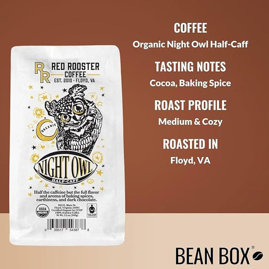 Organic Night Owl Half-Caff - Roasted by Red Rooster Coffee - Whole Bean Coffee - 2 Pound Bag
