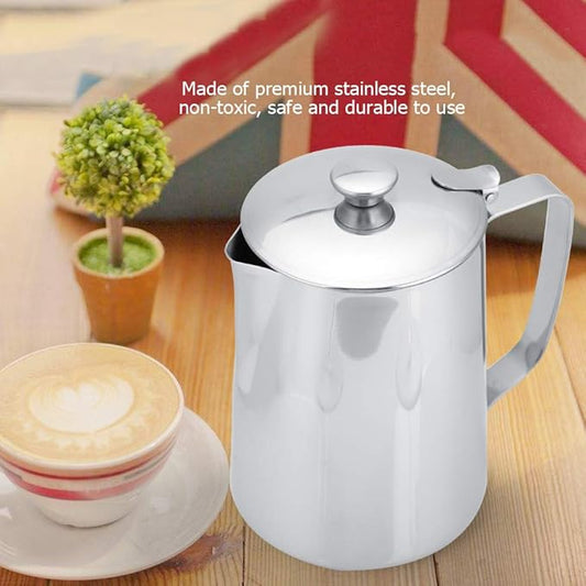 Milk Frothing Cup, Stainless Steel MugPitcher Jug with Lid Latte Coffee Art Tool for Home Cafe Bar Restaurant Hotel(1000mL)