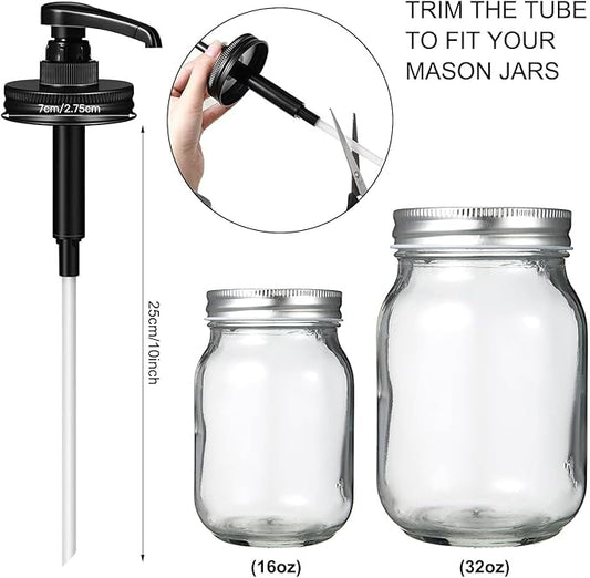 Meanplan 4 Pack Mason Canning Jar Syrup Dispenser Coffee Syrup Dispenser Pump Lids Set with Labels and Pen Honey Pump for 16 oz Regular Mouth Mason Canning Jars