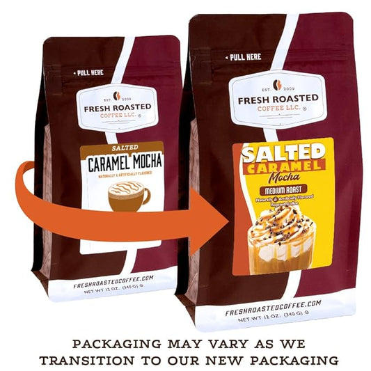 Fresh Roasted Coffee, Salted Caramel Mocha Flavored Coffee, 12 oz, Medium Roast, Kosher, Ground