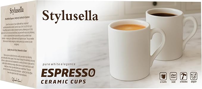 Stylusella Pure White Ceramic Espresso Cup (2 oz/60 ml), set of two