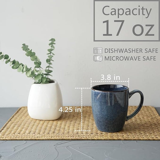 Bosmarlin Ceramic Coffee Mug Set of 4, 17 Oz, Coffee Cups with Big Handle, Microwave Safe, Unique Reactive Glaze (Multicolor, 17 Oz)