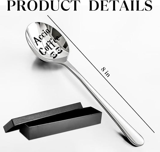 Funny Coffee Spoon Engraved Stainless Steel Spoon, Ice Cream Coffee Stirring Spoon, Gifts for Coffee Lovers Book Lover Bookworm Friends Fan Birthday Christmas