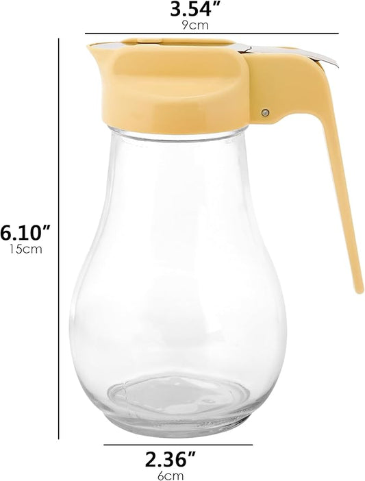 13.5 Oz Syrup Dispenser, No-Drip Pourers for Maple Syrup, Oil Dispenser Bottle with Non-Slip Handle, Honey Jar & Sirop Container, Reusable Syrup Bottle for Kitchen (Yellow)