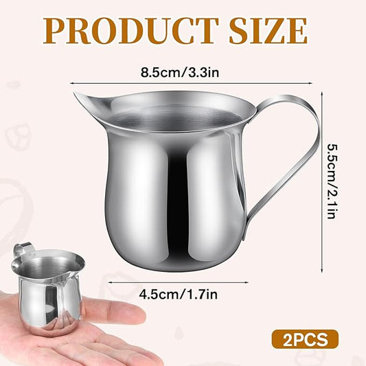 2PCS Stainless Steel Bell Creamer Milk Frother Cup Small Frothing Pitcher for Coffee Barista Cappuccino Shop Restaurant Bakery Kitchen