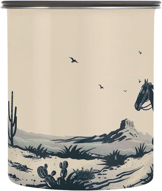 YETTASBIN Desert Cowboy Airtight Food Storage Containers 500ml/19oz, Stainless Steel Coffee Canisters with Vacuum-Lock Lid for Kitchen Organization, Coffee Bean, Tea, Sugar, Flour