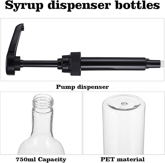 6 Pcs 25 oz Syrup Bottles with Pump Long Neck Bottles Plastic Syrup Pump Dispenser for Coffee Bar Accessories Home Party