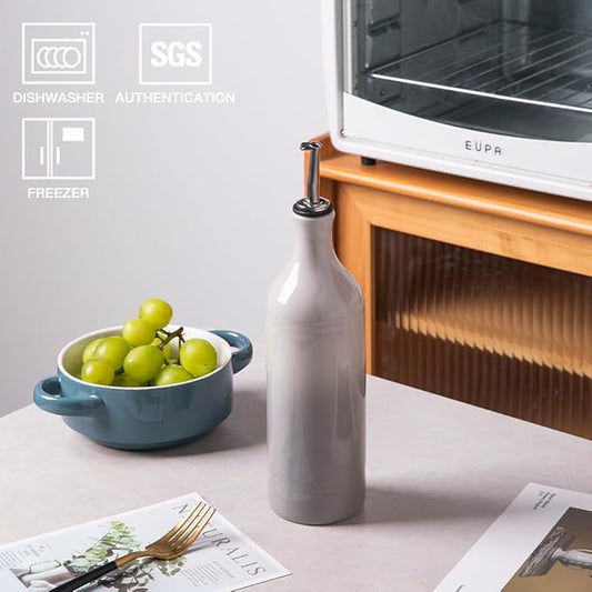Sweejar Large Ceramic Olive Oil Dispenser Bottle, Opaque Oil Cruet Protects to Reduce Oxidation, Suitable for Storage Vinegar, Soy Sauce & Other Liquids, Pack of 1, 24 Fl Oz(Gradient Fog Gray)