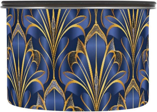 ALAZA Royal Blue & Golden Art Deco Floral Airtight Coffee Bean Canister 900ml Food Storage Containers with Lids For Gournd, Tea, Sugar, Flour, Rice, Cereal, Candy Cookie Jar