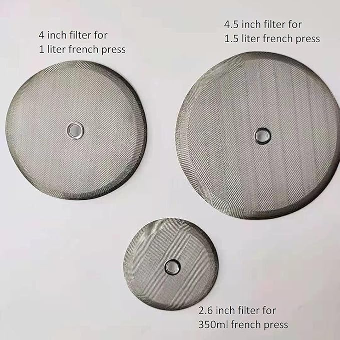 French Press filters 4.5 inch for 50 Oz/1.5 Liter/12cups coffee press, 4 pack french press screen replacement filter with metal center ring