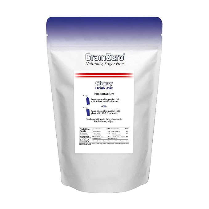 GramZero 2GO Sticks - Cherry, Zero Calorie Sugar Free Drink Mix, Stevia Sweetened, Great For Nutrition Club Loaded Tea To Go Kits