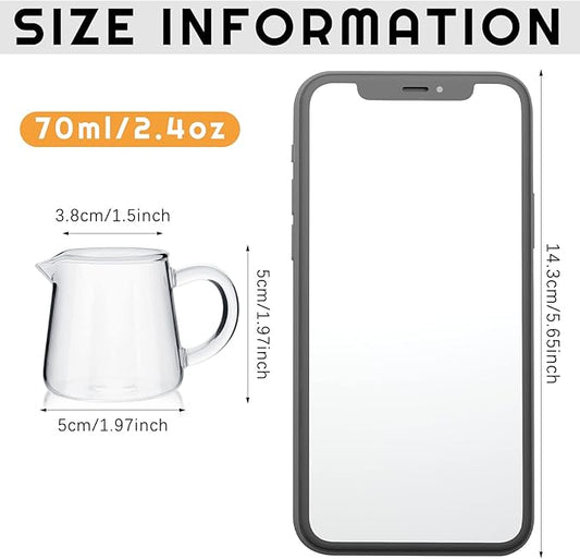 Leinuosen 4 Pcs Small Glass Creamer Pitcher Set Transparent Mini Poured Glass Tea Pitcher, Milk and Coffee Serving Jugs for Tea Milk Coffee(Handle Style)