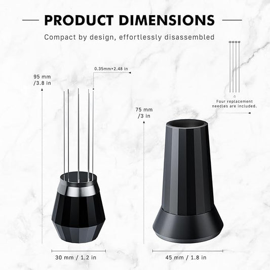 WDT Espresso Distribution Tool Espresso Stirrer Tools for Barista, 0.35mm 8 Needles Espresso Coffee Stirrer with Extra 4 Replaceable Needles, Aluminum Alloy Handle with Stand (Black)