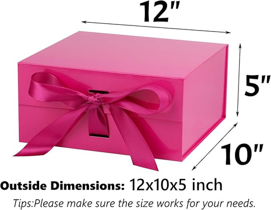 OEMVALATY Bright Pink Gift Box,12x10x5 Inches Gift Boxes with Lids for Presents with Magnetic Closure and Ribbon for Wedding,Storage,Birthday