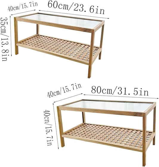 End Table Side Table Glass Top Coffee Station Table, Wood Coffee Bar Stand with Storage Coffee Table,for Home Kitchen, Entryway, Living Room,Dining Room(80cm)