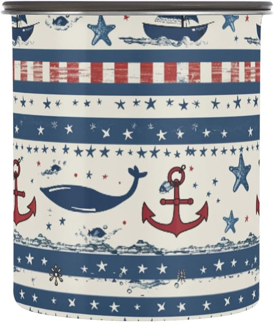 ALAZA Sailboat Anchor Stars Stripe Airtight Coffee Bean Canister 500ml Food Storage Containers with Lids For Gournd, Tea, Sugar, Flour, Rice, Cereal, Candy Cookie Jar