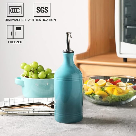 Sweejar Ceramic Olive Oil Dispenser Bottle, Opaque Oil Cruet Protects to Reduce Oxidation, Suitable for Storage Vinegar, Coffee Syrups & Other Liquids, Pack of 1, 15.5 Fl Oz(Gradient Blue)