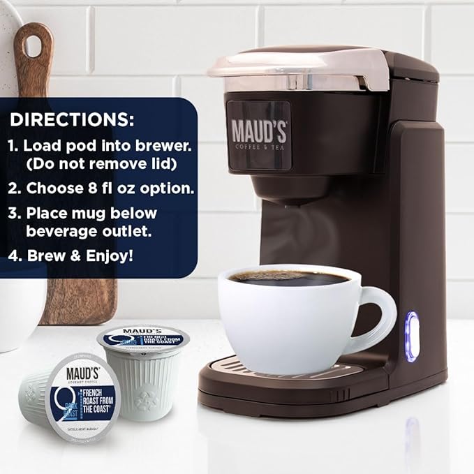 Maud's French Roast Coffee Pods, 200 ct, Dark Roast Coffee in Single Serve Pods – 100% Arabica Coffee, Compatible with Keurig K Cups Maker