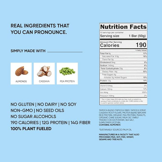 TRUBAR Vegan Protein Bar, Cocoa For Coconuts, Gluten Free, Plant Based Protein, Dairy Free, Non GMO, Soy Free, No Sugar Alcohols, 12G Protein, 12G Fiber, 23G Carb, On the Go Snack Bars, 12ct