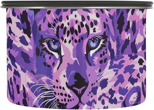 ALAZA Purple Leopard Print Airtight Coffee Bean Canister 900ml Food Storage Containers with Lids For Gournd, Tea, Sugar, Flour, Rice, Cereal, Candy Cookie Jar