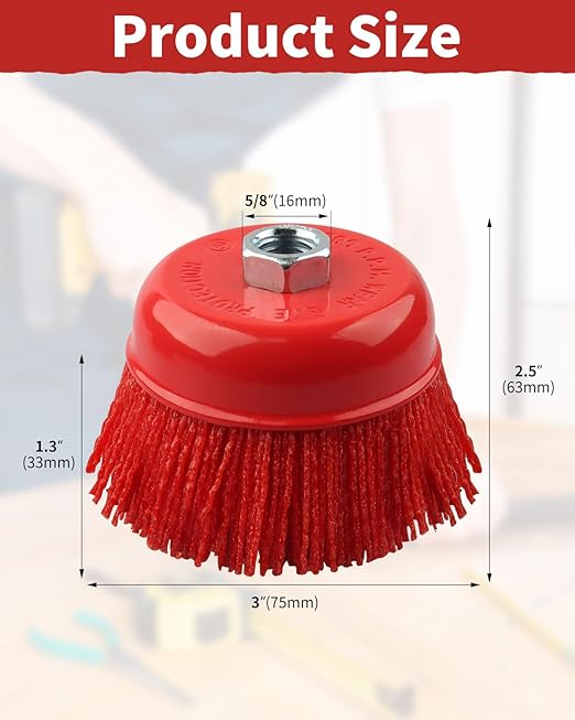 3" Nylon Cup Brush with Mild Abrasive, 3 Pcs Wire Cup Brush 4 1/2 Angle Grinder with 5/8 Inch-11 Threaded Arbor, Quickly Remove Rust, Paint - Surface Prepping for Truck Bed Liner Scuffing