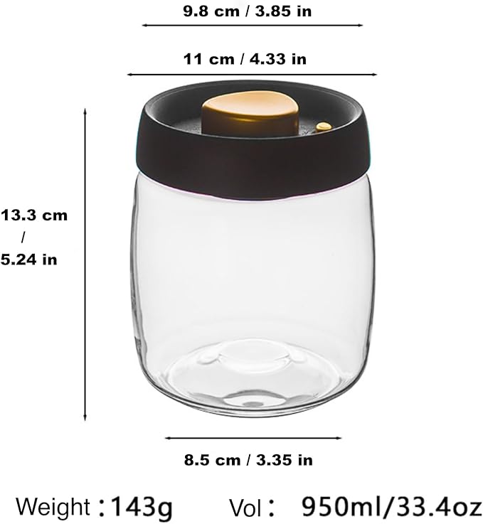 Airtight Coffee Canister,Glass Vacuum Storage Jar 950ml/33.4oz with Airtight Seal ,Coffee Bean Storage Jar Kitchen Storage Container for Coffee, Food Container Transparent Grain Cereals Tank