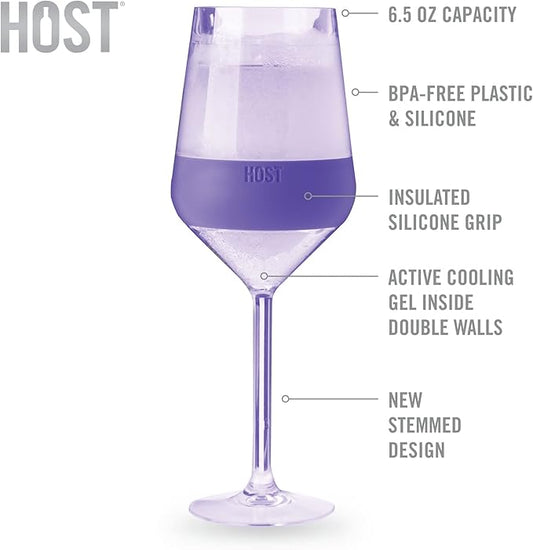 HOST Wine Freeze Double-Walled Stemmed Wine Glasses Cooling Cups with Active Cooling Gel and Insulated Silicone Grip, 6.5 Oz Plastic, Tinted, Set of 4