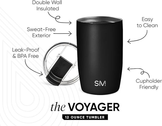 Simple Modern Travel Coffee Mug Tumbler with Flip Lid | Reusable Insulated Stainless Steel Cold Brew Iced Coffee Cup Thermos | Gifts for Women Men Him Her | Voyager Collection | 12oz | Midnight Black