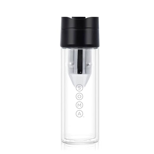 SOMA Double Wall Glass Tea and Coffee Cold Brew Bottle, Black, 12oz (SM18501K)