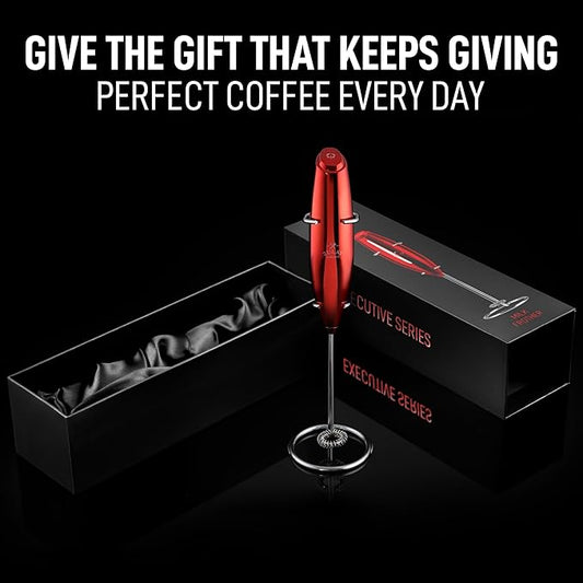 Zulay Kitchen Executive Series Luxury Gift Milk Frother – Handheld Electric Foam Maker for Coffee, Lattes & Hot Chocolate – Deluxe Finish, Great Fir for Coffee Lovers (Cardinal Red)