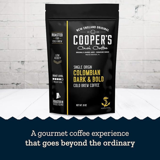 Colombian Dark Roast, Single Origin, Gourmet Organic Cold Brew Coffee Beans, Smooth Taste of Cocoa with Light Fruited Flavors, Cold Brew Coffee Grounds, 1 lb Coffee Bag