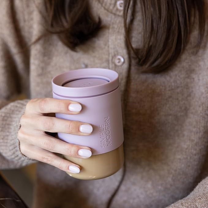 Simple Modern Clarity Cup | Glass Coffee Tumbler with 360° Lid and Silicone Sleeve | Iced Cold Brew and Tea Travel Mug | 12oz, Lavender Mist