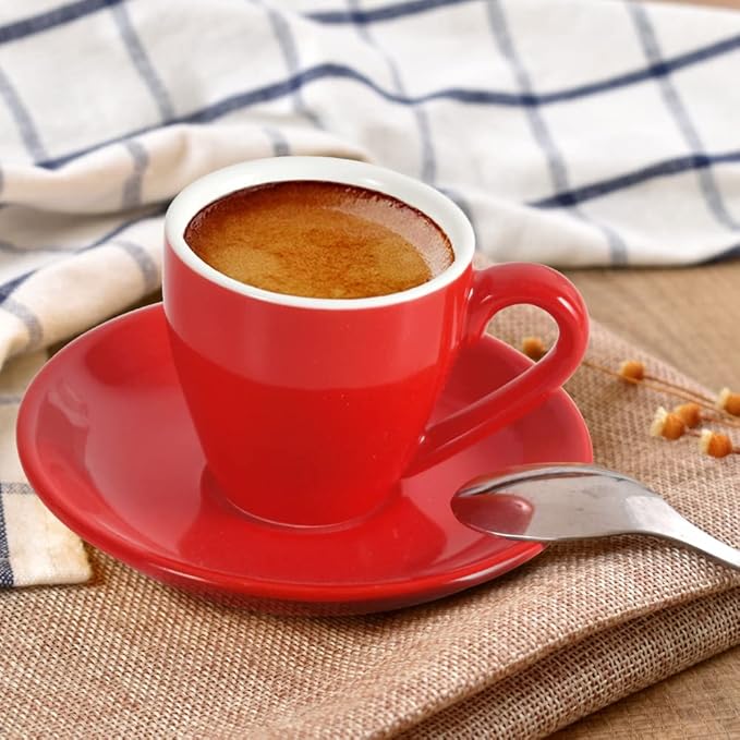 ionEgg Porcelain Espresso Cup with Saucer, Espresso shot Cup, 80ml/2.7Oz, Red…