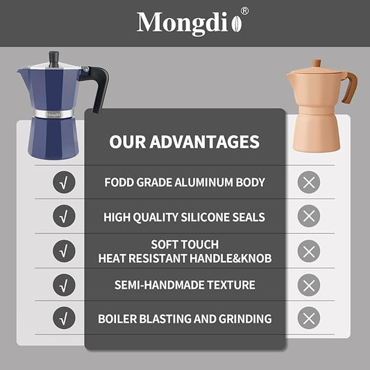 Mongdio Stovetop Espresso Maker Moka Pot, Stove Top Cuban Coffee Maker, Italian Greca Mocha Pot, 12 Espresso Cups, 20 oz - Blue