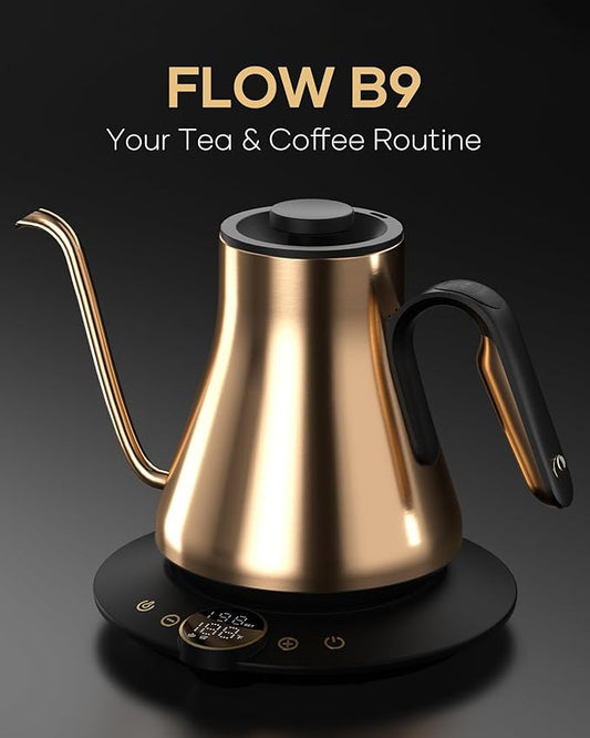 Cocinare Barista Collection Gooseneck Electric Kettle, ±1℉ Precise Temperature Control for Pour-Over Coffee & Tea, Quick Heating 1500W, Stainless Steel Interior, 0.9L (Gustav Gold)