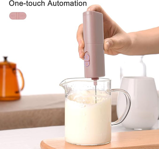 Powerful Electric Milk Frother, Battery Operated Drink Blender, Foam Maker Mixer, Milk Frother Handled for Coffee, Latte, Matcha, Protein Powder (Pink)