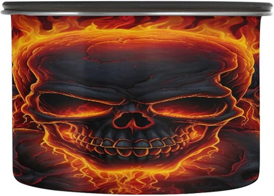 Fire Skulls Coffee Canister Stainless Steel Airtight Vacuum Coffee Storage Container,Date Tracker for Beans,Tea,Sugar,Flour,Cereal,30oz