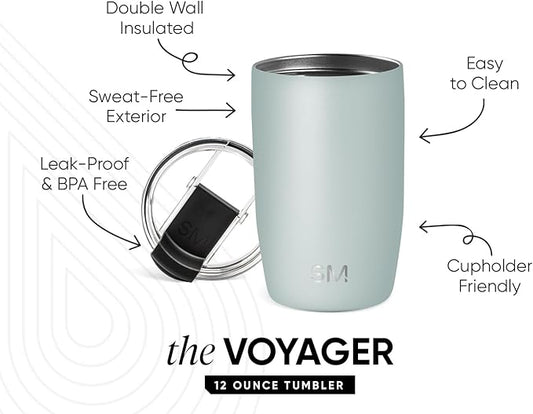 Simple Modern Travel Coffee Mug Tumbler with Flip Lid | Reusable Insulated Stainless Steel Cold Brew Iced Coffee Cup Thermos | Gifts for Women Men Him Her | Voyager Collection | 12oz | Sea Glass Sage