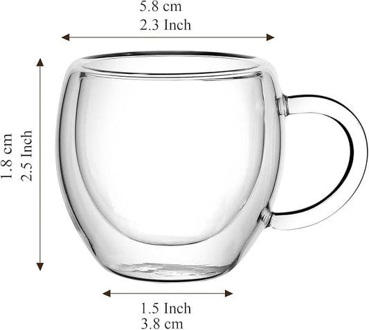 2.5oz Espresso Cups Set of 6, Small Expresso Coffee Cup, Expresso Shot Glass with Handle, Double Wall Insulated Espresso Mugs,Tazas de Cafe Expreso, Fit for Espresso Machine Accessories, Clear