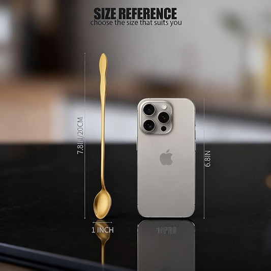Long Coffee Spoons,Coffee Stirrers,Ice Tea Spoons,Stainless Steel Iced Tea Spoon for Coffee Bar Accessories Tea Mixing Cocktail Stirring Coffee Milkshake Cold Drink (7.8 inch 4pcs)