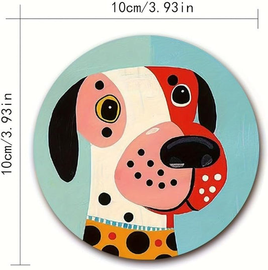 Wood Coasters Set of 6 - Handcrafted Drink Coaster Thick Heat-Resistant for Office, Bar, Farmhouse - Cute Dog Drink Cup Coasters for Table Protection