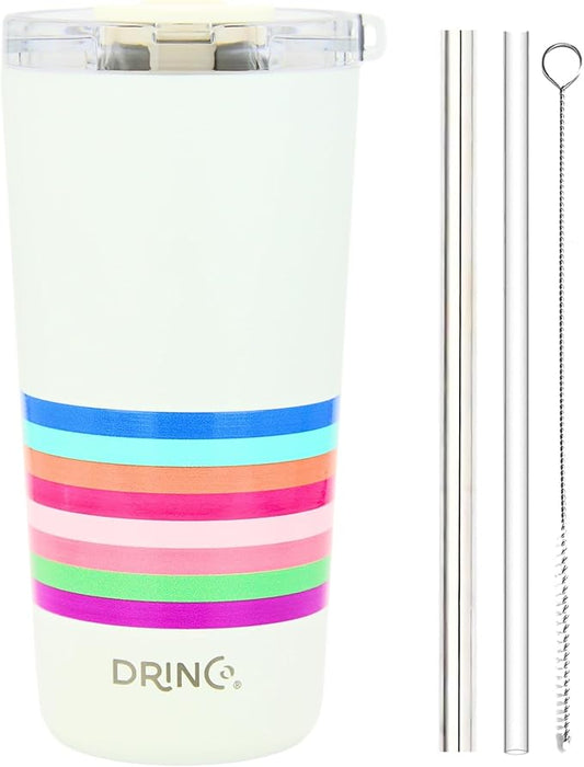 Drinco - 20 oz Stainless Steel Tumbler | Double Walled Vacuum Insulated Mug With Lid, 2 Straws, For Hot & Cold Drinks (20oz Stripe)