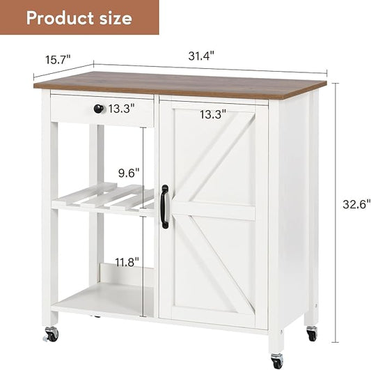 4 EVER WINNER Small Kitchen Island with Storage, Kitchen Island on Wheels with Wine Rack, Coffee Cart, Microwave Cart for Kitchen,Dining Room,White