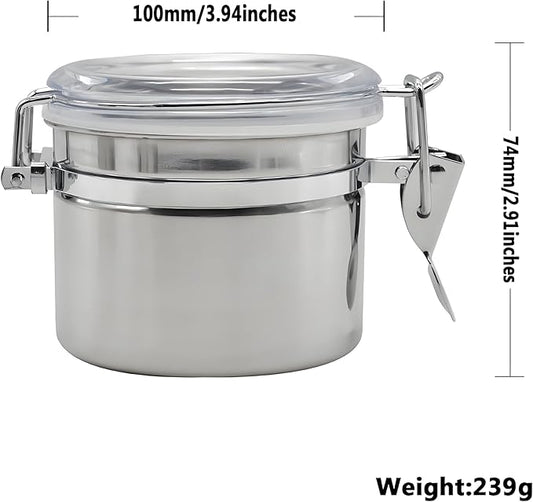 Stainless Steel Vacuum Seal Coffee Canister With Clear Lid, Airtight Food Storage Container With Locking Clamp for Coffee Beans, Tea, Cereal, Nuts (1 Pcs, 18.6 fl oz / 550ml)