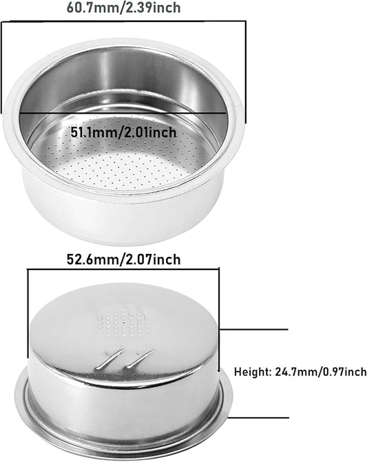 Algasan 51mm Pressurized Espresso Filter Basket 2 cup/double shot Compatible with CUISINART EM100 Breville Cafe Roma ESP8/ESP6/800ES/BES200/250/400/800/820/830 coffee machine