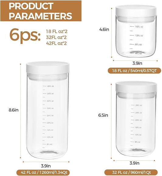 Danbark Set of 6 Mixed Sizes Airtight Glass Storage Canisters with Lids - Pantry Organizers and Storage Glass for Kitchen - for Pantry, Flour, Sugar, Coffee, Tea, Pasta, Rice, and Snacks - White
