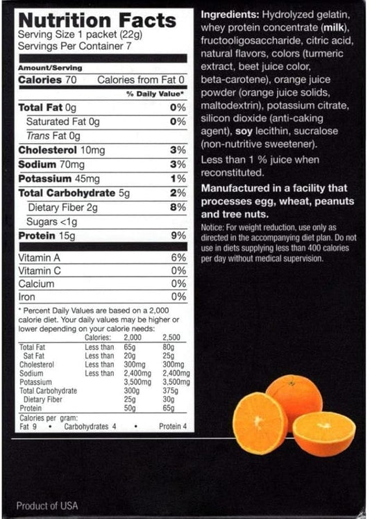 ProtiFit - High Protein Fruit Flavored Powder Drink Mix, 15g Protein, Low Calorie, Sugar Free, Ideal Protein Compatible, 7 Servings Per Box (Orange)