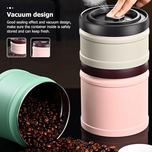 Vacuum Sealed Spice Jar with Silicone and Stainless Steel Airtight Beans Canister for Kitchen Storage Moisture and Dust Food Container in Pink